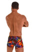 mens square cut swimsuit boxer trunks in by skinz swimwear in Tan Through Rave Up; Square Cut Seamless Swim Trunks in Tan Through Rave Up, Rear View; Square Cut