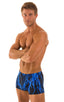 mens swimwear square cut boxer style swimsuit in Laser Blue Lightning; Square Cut Seamless Swim Trunks in Laser Blue Lightning, Rear View; Square Cut Seamless S