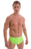 Swimsuit Cover Up Split Running Shorts in ThinSKINZ Lime, Front View; Swimsuit Cover Up Split Running Shorts in ThinSKINZ Lime, Rear View; Swimsuit Cover Up Spl
