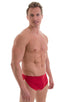 Swimsuit Cover Up Split Running Shorts in Red, Front View; Swimsuit Cover Up Split Running Shorts in Red, Rear View; Swimsuit Cover Up Split Running Shorts in R