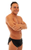 mens sexy swimsuit bikini cover up split shorts in see through Black Peep Show; Swimsuit Cover Up Split Running Shorts in Black Peep Show, Rear View; Swimsuit C