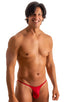 best seller mens sexy swimwear micro bikini ruby red skinz swimsuit; Sunseeker Micro Pouch Half Back Bikini in Ruby Red 2; Sunseeker Micro Pouch Half Back Bikin