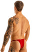 best seller mens sexy swimwear micro bikini ruby red skinz swimsuit; Sunseeker Micro Pouch Half Back Bikini in Ruby Red 2; Sunseeker Micro Pouch Half Back Bikin