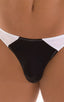 Color Blocked T Back Thong Swimsuit in Super ThinSKINZ Black and White, Front View; Color Blocked T Back Thong Swimsuit in Super ThinSKINZ Black and White, Rear