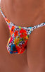 mens micro g string sexy swimsuit bikini in best seller skinz swimwear in Semi Sheer Hibiscus Print on Mesh; Stuffit Pouch G String Swimsuit in Semi Sheer Hibis