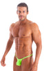 mens micro g string sexy swimsuit bikini in best seller skinz swimwear in semi sheer Neon Lime ; Stuffit Pouch G String Swimsuit in ThinSKINZ Neon Lime 2; Stuff