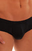 Pouch Enhanced Micro Square Cut Swim Trunks in Black, Front View; Pouch Enhanced Micro Square Cut Swim Trunks in Black, Rear View; Pouch Enhanced Micro Square C