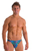 Bikini Brief Swimsuit in Tan Through Neon Ferns, Front View; Bikini Brief Swimsuit in Tan Through Neon Ferns, Rear View; Bikini Brief Swimsuit in Tan Through Ne