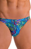 Bikini Brief Swimsuit in Tan Through Neon Ferns, Front View; Bikini Brief Swimsuit in Tan Through Neon Ferns, Rear View; Bikini Brief Swimsuit in Tan Through Ne