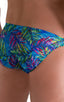 Bikini Brief Swimsuit in Tan Through Neon Ferns, Front View; Bikini Brief Swimsuit in Tan Through Neon Ferns, Rear View; Bikini Brief Swimsuit in Tan Through Ne