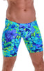 Fitted Pouch Lycra Shorts in Tan Through Tropical Rainforest, Front View; Fitted Pouch Lycra Shorts in Tan Through Tropical Rainforest, Rear View; Fitted Pouch 