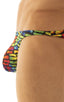 Large Pouch Swimsuit Bikini in Tan Through Technicolor, Front View; Large Pouch Swimsuit Bikini in Tan Through Technicolor, Rear View; Large Pouch Swimsuit Biki