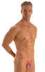 Roman G String Swim Thong in Tan Through Orange Jungle, Front View; Roman G String Swim Thong in Tan Through Orange Jungle, Rear View; Roman G String Swim Thong