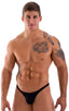 mens micro pouch thong back sexy swimsuit in swimwear fabric ThinSKINZ Black; Stuffit Pouch Thong Back Swimsuit in ThinSKINZ Black, Rear View; Special Order Not