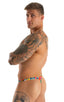 mens micro thong swimsuit  tanga skinz t back bathing suit in Semi Sheer Hibiscus Print on Mesh; Mens Thong Swimsuit - Bravura Pouch in Semi Sheer Hibiscus Prin