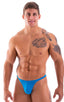 Mens Swimwear Light Blue Thong-Swimsuit T Back Bathing Suit M67U 9854-ft Man wearing blue swim briefs on a white background