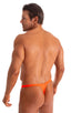 mens micro thong swimsuit  tanga skinz t back bathing suit in Blazing Orange; Mens Thong Swimsuit - Bravura Pouch in Blazing Orange 2; Mens Thong Swimsuit - Bra