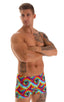 Square Cut Seamless Swim Trunks in Classic Tie Dye, Front View; Square Cut Seamless Swim Trunks in Classic Tie Dye, Rear View; Square Cut Seamless Swim Trunks i