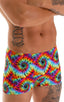 Square Cut Seamless Swim Trunks in Classic Tie Dye, Front View; Square Cut Seamless Swim Trunks in Classic Tie Dye, Rear View; Square Cut Seamless Swim Trunks i