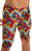 Lycra Bike Length Shorts in Classic Tie Dye, Front View; Lycra Bike Length Shorts in Classic Tie Dye, Rear View; Lycra Bike Length Shorts in Classic Tie Dye, Fr