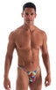mens smooth large pouch t back thong swimsuit sexy swimwear bikini in Classic Tie Dye; Smooth Pouch Skinny Sides Swim Thong in Classic Tie Dye, Rear View; Smoot