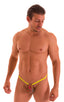 mens sexy g string micro swimsuit in sheer neon dali mesh skinz swimwear; G String Swimsuit - Adjustable Pouch in Semi Sheer Neon Dali Mesh, Rear View; G String