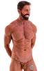 mens see through dali mesh micro pouch swimsuit half back bikini skinz swimwear; Stuffit Pouch Half Back Tanning Swimsuit in Semi Sheer Neon Dali Mesh, Rear Vie