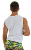 Sleeveless Lycra Muscle Tee in Gloss White Mesh PowerNet, Front View; Sleeveless Lycra Muscle Tee in Gloss White Mesh PowerNet, Rear View; Sleeveless Lycra Musc