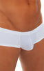 Pouch Enhanced Micro Square Cut Swim Trunks in White and PowerNet White, Front View; Pouch Enhanced Micro Square Cut Swim Trunks in White and PowerNet White, Re