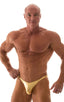 mens posing suit with fitted pouch and fitted puckered butt bodybuilder bikini in metallic gold; Fitted Pouch - Puckered Back - Posing Suit in Metallic Liquid G