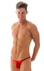 Fitted Bikini Bathing Suit in Metallic Volcano Red, Front View; Fitted Bikini Bathing Suit in Metallic Volcano Red, Rear View; Fitted Bikini Bathing Suit in Met