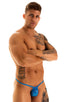 mens micro g string thong swimsuit bikini in Ice Karma Electric Blue; G String Swimsuit - Adjustable Pouch in Ice Karma Electric Blue, Rear View; G String Swim