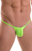 mens micro bikini swimsuit with tiny puckered butt in sheer neon lime; Micro Pouch - Puckered RIO Back in ThinSKINZ Neon Lime, Rear View; Micro Pouch - Puckered