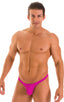 mens micro pouch thong back sexy swimsuit in swimwear fabric Fuchsia barbie hot pink; Stuffit Pouch Thong in Fuchsia 2; Stuffit Pouch Thong in Fuchsia 3; Stuffi