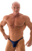 mens posing suit with fitted pouch and fitted puckered butt bodybuilder bikini in navy dark blue; Fitted Pouch - Puckered Back - Posing Suit in Navy Dark Blue, 