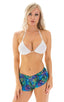 womens sexy swimsuit split short beach cover up shorts micro bikini in Tan Through Neon Ferns; Womens SusieQ Split Short Beach Cover-Up in Tan Through Neon Fern