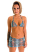 Micro Mini Skirt in Semi Sheer Aqua Python print on mesh, Front View; Micro Mini Skirt in Semi Sheer Aqua Python print on mesh, Rear View; Micro Mini Skirt in S