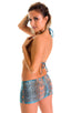Micro Mini Skirt in Semi Sheer Aqua Python print on mesh, Front View; Micro Mini Skirt in Semi Sheer Aqua Python print on mesh, Rear View; Micro Mini Skirt in S