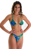 womens best seller tan through blue green floral high cut brazilian bikini swimsuit; High Cut Brazilian Swim Suit bottom in Tan Through Tahitian Lime-Aqua, Rear
