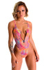 womens sexy zipper front one piece high cut swimsuit skinz swimwear in Tan Through Orange Jungle; One Piece Zipper in Tan Through Orange Jungle, Rear View; Zipp