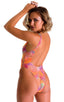 womens sexy zipper front one piece high cut swimsuit skinz swimwear in Tan Through Orange Jungle; One Piece Zipper in Tan Through Orange Jungle, Rear View; Zipp