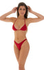 womens sexy high cut brazilian swimsuit bottom in sheer ThinSKINZ Red; High Cut Brazilian Bikini bottom in ThinSKINZ Red, Rear View; High Cut Brazilian Bikini b