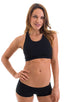 Womens Sport Top in Black Cotton-Lycra, Front View; Womens Sport Top in Black Cotton-Lycra, Rear View; Womens Sport Top in Black Cotton-Lycra, Front Alternative