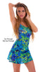 womens sleeveless flare dress sexy swimsuit beach tiki bar cover up in aqua lime floral; Cover Up Mini Dress in Tan Through Rainforest, Rear View; Cover Up Mini
