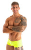 mens swimwear micro square cut swimsuit trunks by skinz swimwear in Semi Sheer ThinSkinz Chartreuse; Micro Low Square Cut Swim Trunks in Semi Sheer ThinSkinz Ch