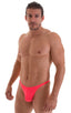 T Back Thong Swimsuit in ThinSkinz Neon Coral, Front View; T Back Thong Swimsuit in ThinSkinz Neon Coral, Rear View; T Back Thong Swimsuit in ThinSkinz Neon Cor