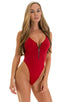 One Piece Zipper in ThinSKINZ Red, Front View; One Piece Zipper in ThinSKINZ Red, Rear View; One Piece Zipper in ThinSKINZ Red, Front Alternative; One Piece Zip