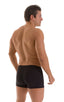 Square Cut Seamless Swim Trunks in Super ThinSKINZ Black, Front View; Square Cut Seamless Swim Trunks in Super ThinSKINZ Black, Rear View; Square Cut Seamless S