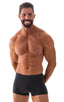 Square Cut Seamless Swim Trunks in ThinSKINZ Black, Front View; Square Cut Seamless Swim Trunks in ThinSKINZ Black, Rear View; Square Cut Seamless Swim Trunks i