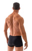Square Cut Seamless Swim Trunks in ThinSKINZ Black, Front View; Square Cut Seamless Swim Trunks in ThinSKINZ Black, Rear View; Square Cut Seamless Swim Trunks i